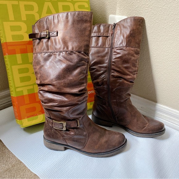 BareTraps Shoes Stiller Pullon Zipup Riding Boots Dark Brown Size 9